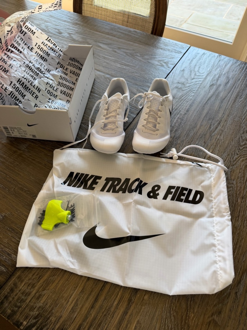 Nike Men’s White and Neon Yellow Track Spikes